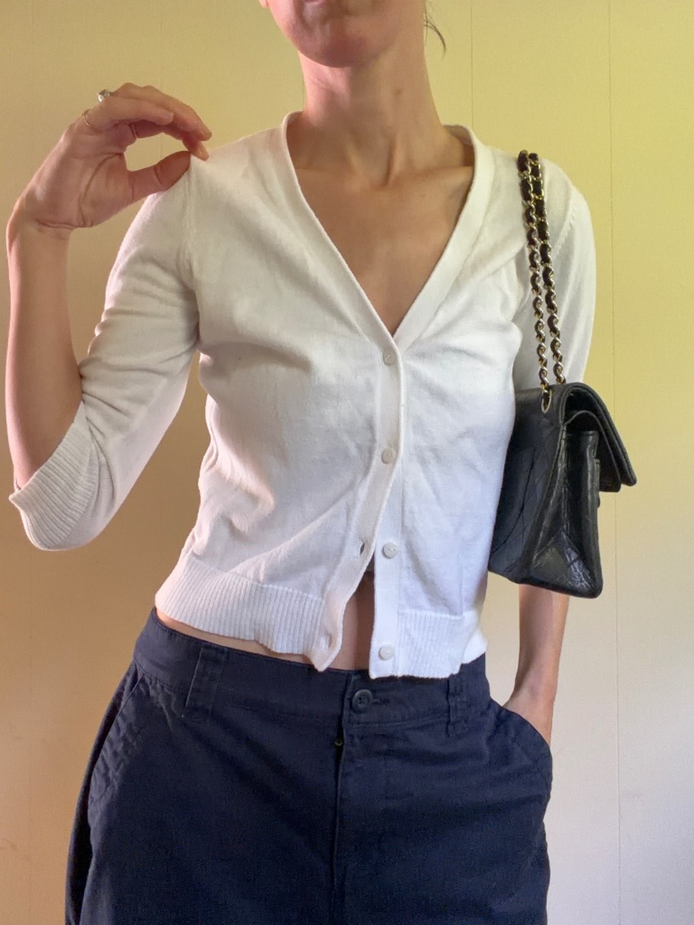 100% cotton cropped white cardigan cottage core old money